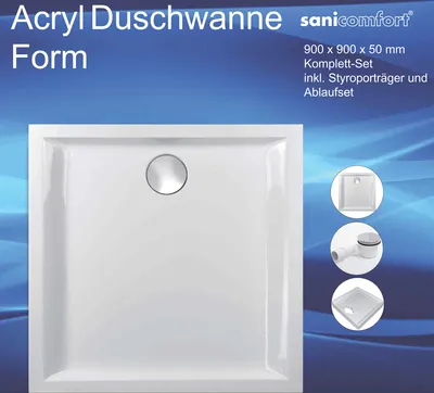 Produktbild von sanicomfort Duschwannenset Form 900x900 mm inkl. Wannenträger und Ablauf