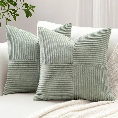 Zdjęcie produktu dla Unyqoos® Zestaw 2 pokrowców na poduszki z tkaniny bawełnianej, 50 x 50 cm – pokrowce na poduszki dekoracyjne z tkaniny corduroy, wzór w romby i zamek błyskawiczny