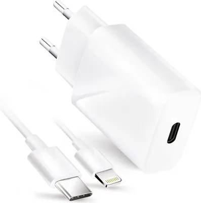 Produktbild von 20W Lightning Kabel Ladegerät mit Schnellladefunktion Fast Charge 3A PD & QC 4.0 Funktion kompatibel mit iPhone weiß