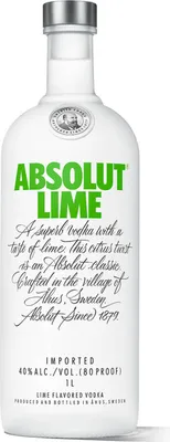Produktbild von Absolut Vodka Lime, Wodka mit Limettengeschmack, Schnaps, Spirituose, Alkohol, Flasche, 40 %, 1 L, 70403900