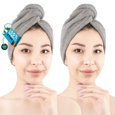 Produktbild von Hammetex Haarturban Damen 2er Set 25x66 cm – 100% Baumwolle, , mit Knopfverschluss