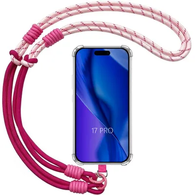 Image de Coque pour iPhone 17 Pro, Antichoc Anti-Rayures Silicone Transparent avec Cordon Fuchsia
