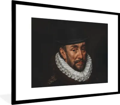 Produktbild von MuchoWow® Gerahmtes Poster Wilhelm von Oranien - Adriaen Thomasz - Hut 80x60 cm - Poster mit Schwarzem Bilderrahmen Wandposter Rahmen Foto Bilder - Schlafzimmer-Dekorationen - Fotoposter
