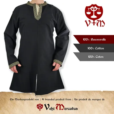 Produktbild von Klassische Wikinger Tunika schwarz mit Knotenmuster "Hakon", langarm XXL