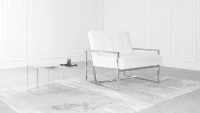 Produktbild von S-STYLE MÖBEL - Karin Loungesessel mit Silber Füßen aus Weiß Bouclé-Stoff, B/T/H: 84 cm/ 89 cm/ 81 cm