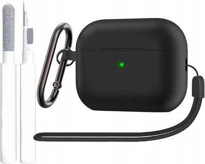 Produktbild von AirPods Pro Case Black Silikon Hülle Reinigungsset Karabiner