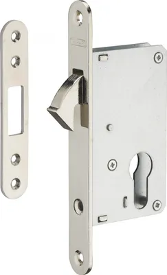 Image de Boitier de serrure encastrable à crochet à cylindre pour porte d'entrée coulissante, axe 40mm, bouts ronds, nickelé - THIRARD