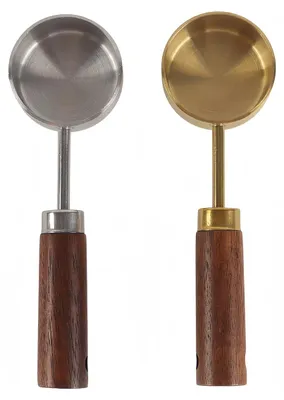 2 Messlöffel 15 ml Edelstahl Holzgriff Gold Silber