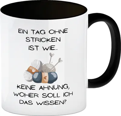 Produktbild von Einen Tag ohne Stricken Kaffeebecher in schwarz mit Spruch