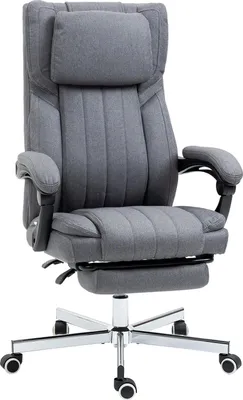 Zdjęcie produktu dla Krzesło biurowe z 5 trybami masażu, ergonomiczne krzesło biurowe z funkcją odchylania, regulacją wysokości, podnóżkiem, wygląd lnu, szary