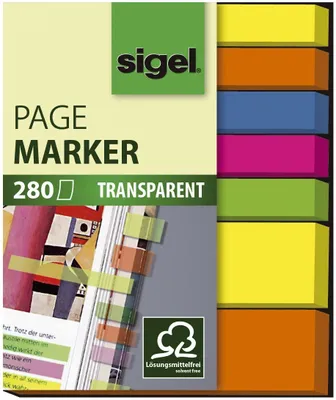 Produktbild von SIGEL HN616 Haftmarker, Folie, grün, blau, violett, gelb, orange, 50x6 mm und 50x12 mm, 280 Streifen