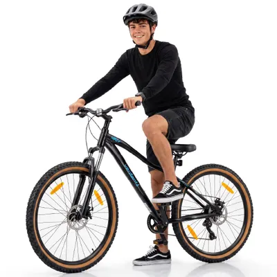 Obrázek produktu pro Horské kolo 27,5 palců MTB, Shimano, 7 rychlostí, odpružení, kotoučové brzdy, stojánek, rám M, 17 palců, Verdant Shred, černé