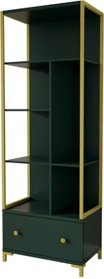 Immagine prodotto di Libreria collezione DOUGLAS colore verde con numerosi scomparti e finiture dorate, 70 x 200 x 42 cm
