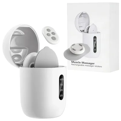 Produktbild von Wiederaufladbares TENS-Massagegerät mit 6 Modi, 16 Intensitäten, LED-Display, Fernbedienung und tragbarer Ladebox für Muskelentspannung