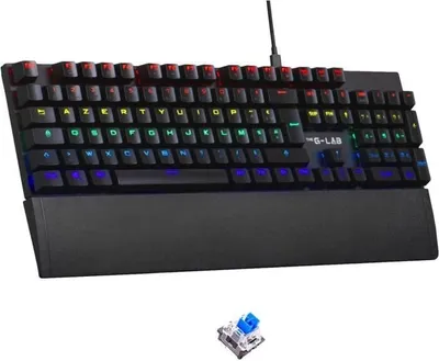Produktbild von Gaming Tastatur, Mechanisch, The G-Lab KEYZ CARBON E, Blaue Schalter, Rainbow Beleuchtung, Low Profile, Handgelenkauflage, Kabelgebunden, Schwarz