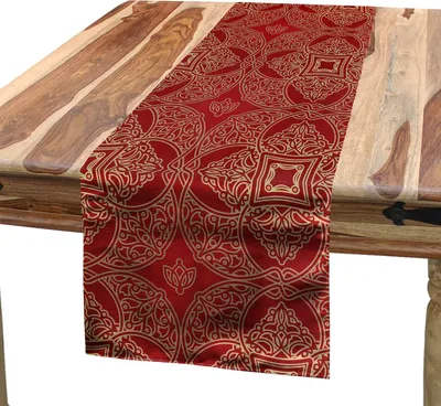 Obrázek produktu pro ABAKUHAUS orientální ubrus, souvislý vzor s opakujícími se květinovými motivy, 40 x 180 cm, vermilionová velbloudí a hnědá barva