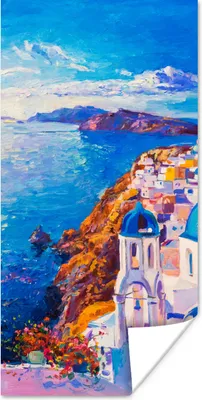Produktbild von MuchoWow® Poster Malerei - Griechenland - Wasser - Öl 60x120 cm - Wandschmuck