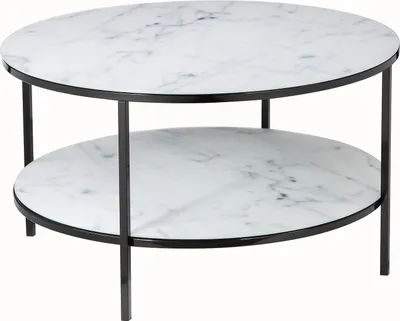 Produktbild von SalesFever Couchtisch rund | mit 2 Ablagen | Glasplatte foliert in Marmor-Optik | Gestell Metall | B 80 x T 80 x H 45 cm | weiß-schwarz