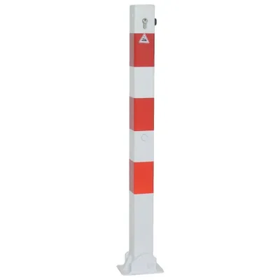 Produktbild von Schake Absperrpfosten Typ 470UZB, umlegbar, zum Aufdübeln + Profilzylinder, 70x70mm, weiß / rot