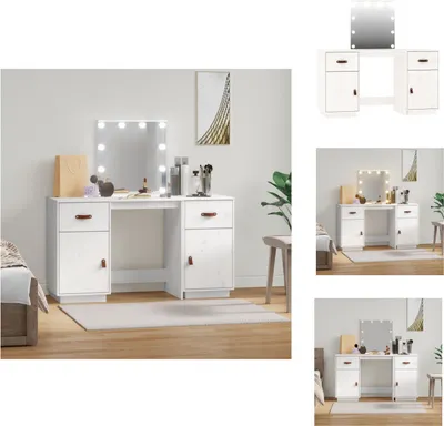Produktbild von vidaXL Schminktisch-Set mit LED Weiß Massivholz Kiefer -  Schminktische