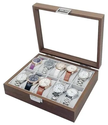 Productafbeelding van Houten Horloge Doos voor 10 Horloges met Glasdeksel