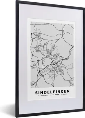 Produktbild von MuchoWow® Gerahmtes Poster Karte - Deutschland - Sindelfingen - Stadtplan 40x60 cm - Poster mit Schwarzem Bilderrahmen Wandposter Rahmen Foto Bilder - Poster in Rahmen