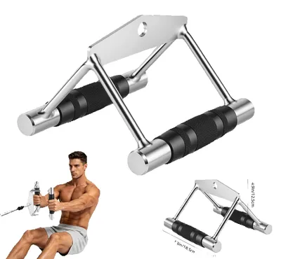 Productafbeelding van V-handgreep voor kabeltrekking - Dubbele D-ring - Trekstang voor lat-pull downs - Krachttraining - Draagvermogen tot 399 kg - 18,5 x 16,5 x 12,5 cm - Zilver