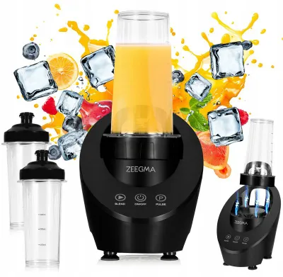 Zdjęcie produktu dla Zeegma Mocny Blender Kielichowy Koktajli Smoothie Kruszy Lód Magnetyczny 2X Bidon