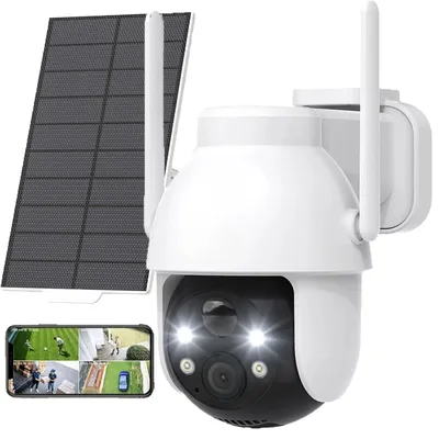 Produktbild von 2K 3MP Überwachungskamera Aussen Solar 360° PTZ Kamera Aussen Akku 2.4GHz Kabellos Überwachungskamera mit PIR Bewegungsmelder Farb-Nachtsicht