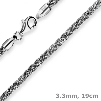 3-3mm-Armband-Zopfkette-aus-925-Silber-rhodiniert-19cm