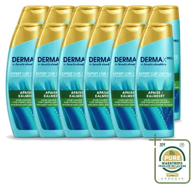 Imagen del producto de 12 unidades de champú Head & Shoulders DermaXPro, calmante y anti-caspa, de 225 ml. Pack ahorro