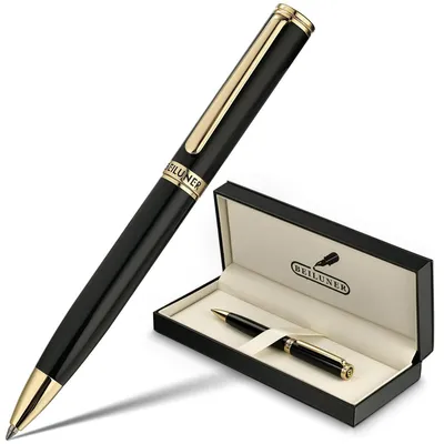 Produktbild von Luxus-Gel-Pen mit 24K Goldfinish und Klavierlack, Schwarz, Messing, inkl. Ersatzminen