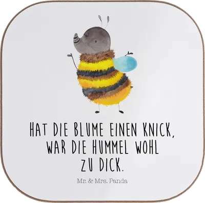 Produktbild von Mr. & Mrs. Panda Tischuntersetzer Hummel flauschig - Weiß - Geschenk, Natur, Coaster, Untersetzer Glas, Tassen, Blume, gläseruntersetzer, Holzuntersetzer, Biene