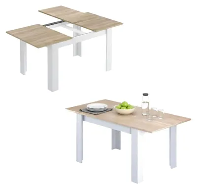 Produktbild von Ausziehbarer Tisch Dilici, Ausziehbare Konsole für Esszimmer, Ausziehbarer Küchentisch mit Verlängerung, 140/190x90h78 cm, Eiche und Weiß