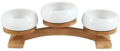 Produktbild von Bavary - Snackschalen-Set - 3-teilig - Keramik Weiß - Mit Holzservierplatte