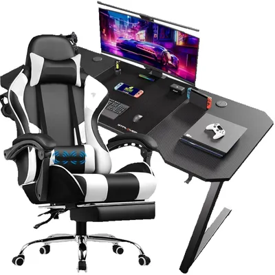 Productafbeelding van Gaming Bureau en Stoelenset - Gamebureau - Gamestoel - Computerbureau - Werkplekset - Ergonomisch Ontwerp