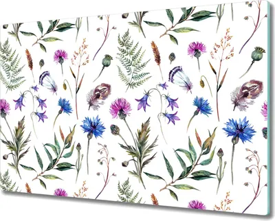 Produktbild von Glas Schneidebrett Herdabdeckplatten Schneideplatten - 80x52 cm - Wildblumen rosa