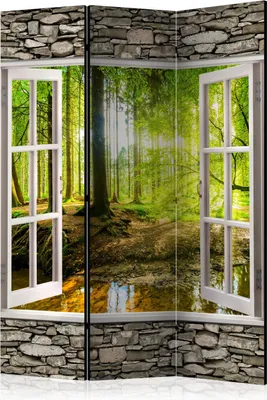 Produktbild von 3-teiliger Doppelseitiger Vlies Paravent - Morning Forest 135x172 cm Landschaften c-C-0084-z-b