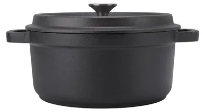 Obrázek produktu pro Litinový hrnec se dvěma poutky, 24 cm, holandský hrnec bez povrchové úpravy, ploché dno pro polévky