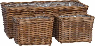 Immagine prodotto di vidaXL Cesto portavasi con contenitore 3 pezzi Marrone Rattan Kubu