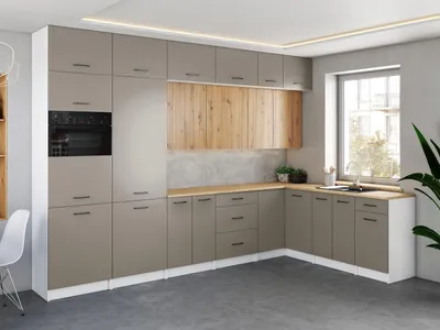 Obrázek produktu pro Rohová kuchyňská linka WERIA 330x210cm Kamenný + dub artisan