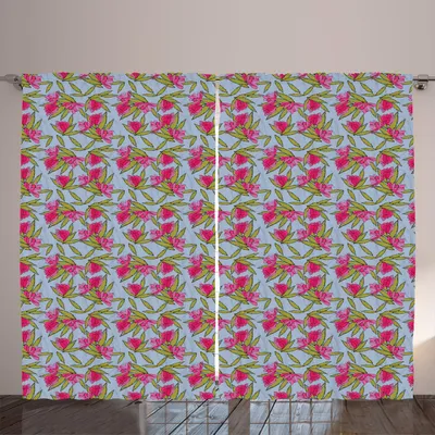 Produktbild von ARANDE Blumen Gardine, Cartoon-Stil Illustration der Blumen, 280 x 260 cm, Ceil Blau Grün Rosa
