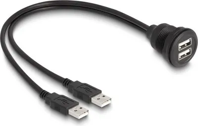Produktbild von Delock USB 2.0 Kabel 2 x USB Typ-A Stecker zu 2 x USB Typ-A Buchse zum Einbau 1 m schwarz
