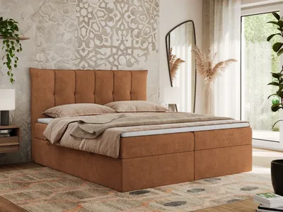 Produktbild von MKS MEBLE Boxspringbett 160x200 mit Bettkasten und Matratze H4, Polsterbett 160x200 mit Bettkasten, Bett 160x200 mit Stauraum und Topper - Premium-10 - Orange Struktur