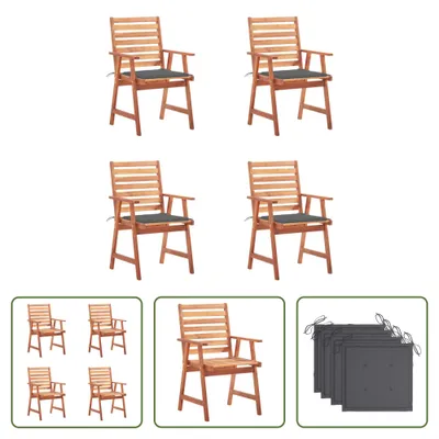 Produktbild von The Living Store Garten-Essstühle 4 Stk. mit Kissen Massivholz Akazie