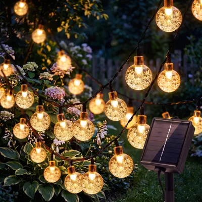 Solar-Lichterkette 12 m 100 LEDs warmweiß, wasserdicht, 8 Modi, Fernbedienung