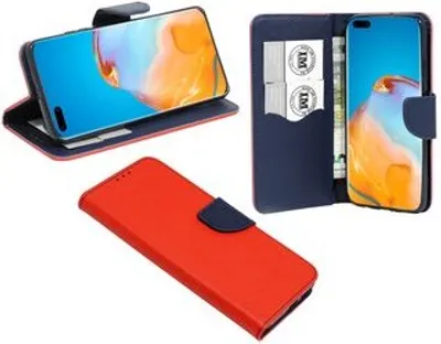 Produktbild von Buch Tasche "Fancy" kompatibel mit HUAWEI P40 PRO Handy Hülle Etui Brieftasche Schutzhülle mit Standfunktion, Kartenfach Rot-Blau