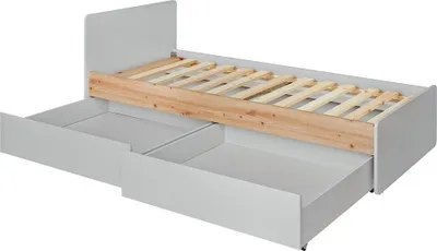 Productafbeelding van Bed voor kinderen 90x200 uit de BIBOU collectie. Kleuren grijs en eiken. Laden inbegrepen