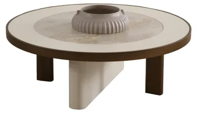 Produktbild von Moderner Runder Couchtisch Designer Holztisch Weißer Tisch