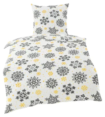 Produktbild von Bierbaum Biber Kuschel Bettwäsche 2 tlg. 135x200cm Schneeflocken Creme Schwarz